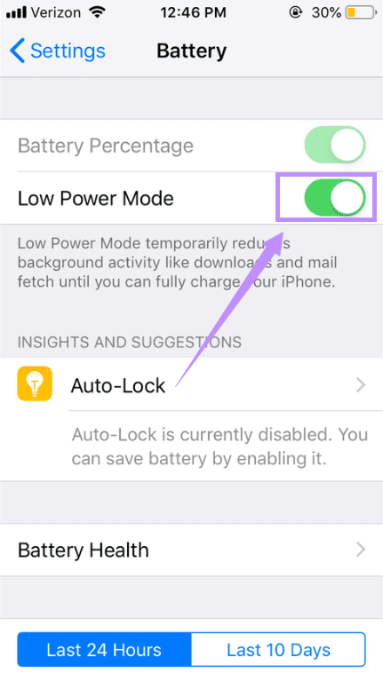 enable low power mode iphone