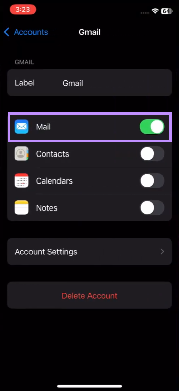 enable the mail option iphone