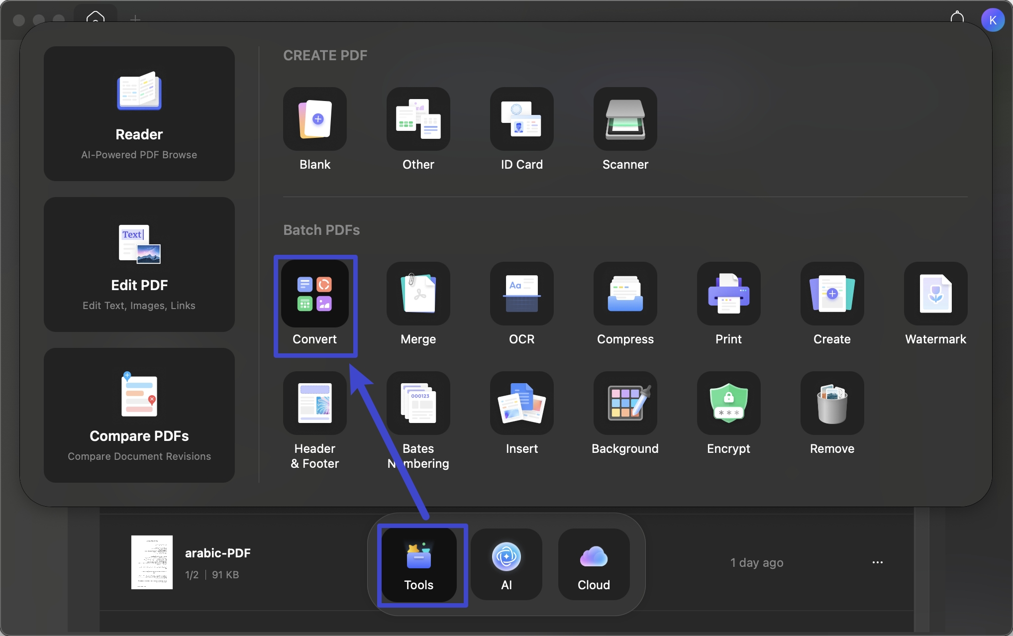 enter batch convert feature updf mac