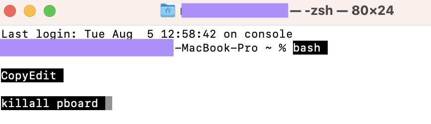 enter the prompt in terminal to reset mac settings