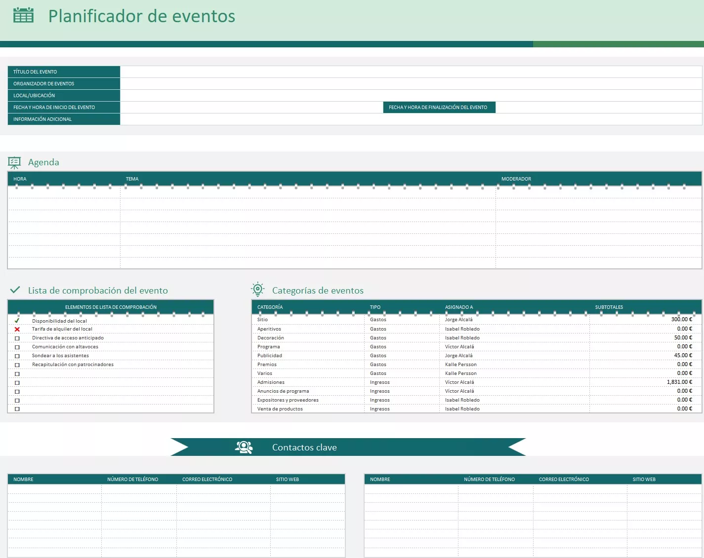 Plantilla para el seguimiento de la agenda del evento