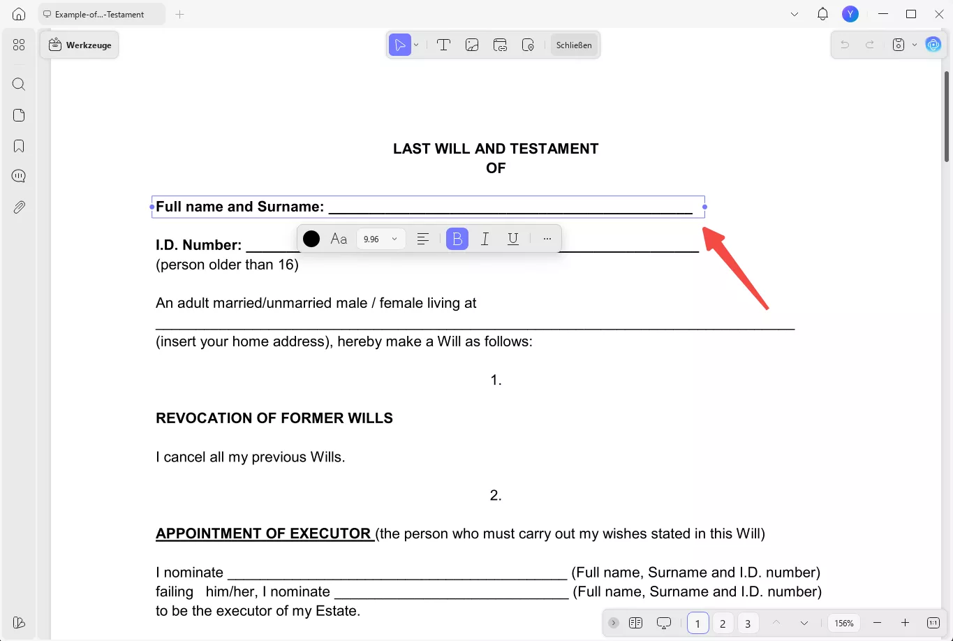 Füllen Sie das ausfüllbare Testament PDF-Vorlage mit UPDF
