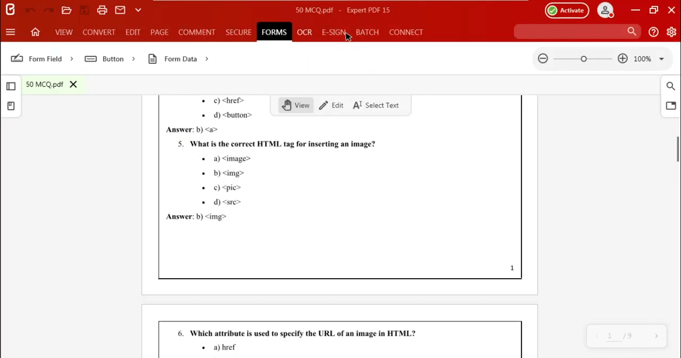 forms tool in expert pdf