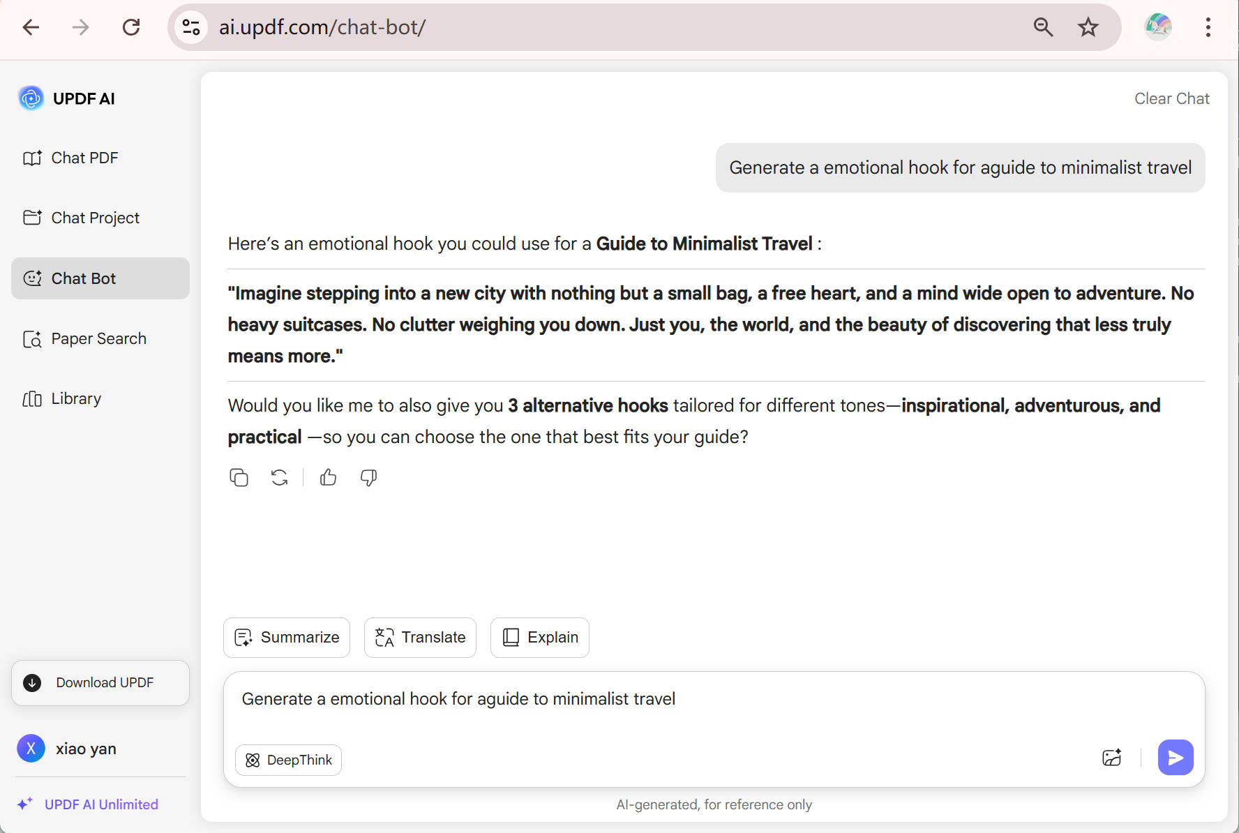 generate hook updf ai online