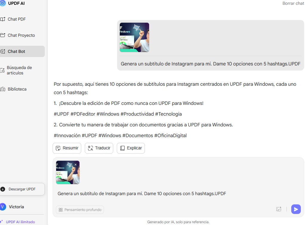 UPDF AI Instagram Caption Generator