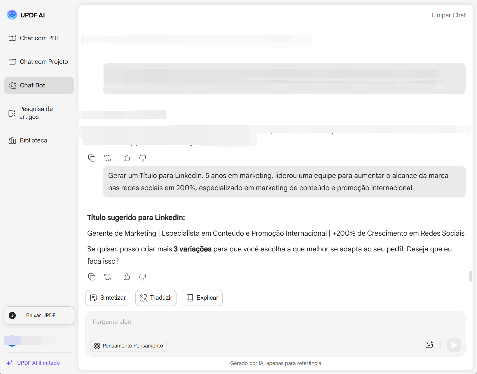 gerar Títulos do linkedin