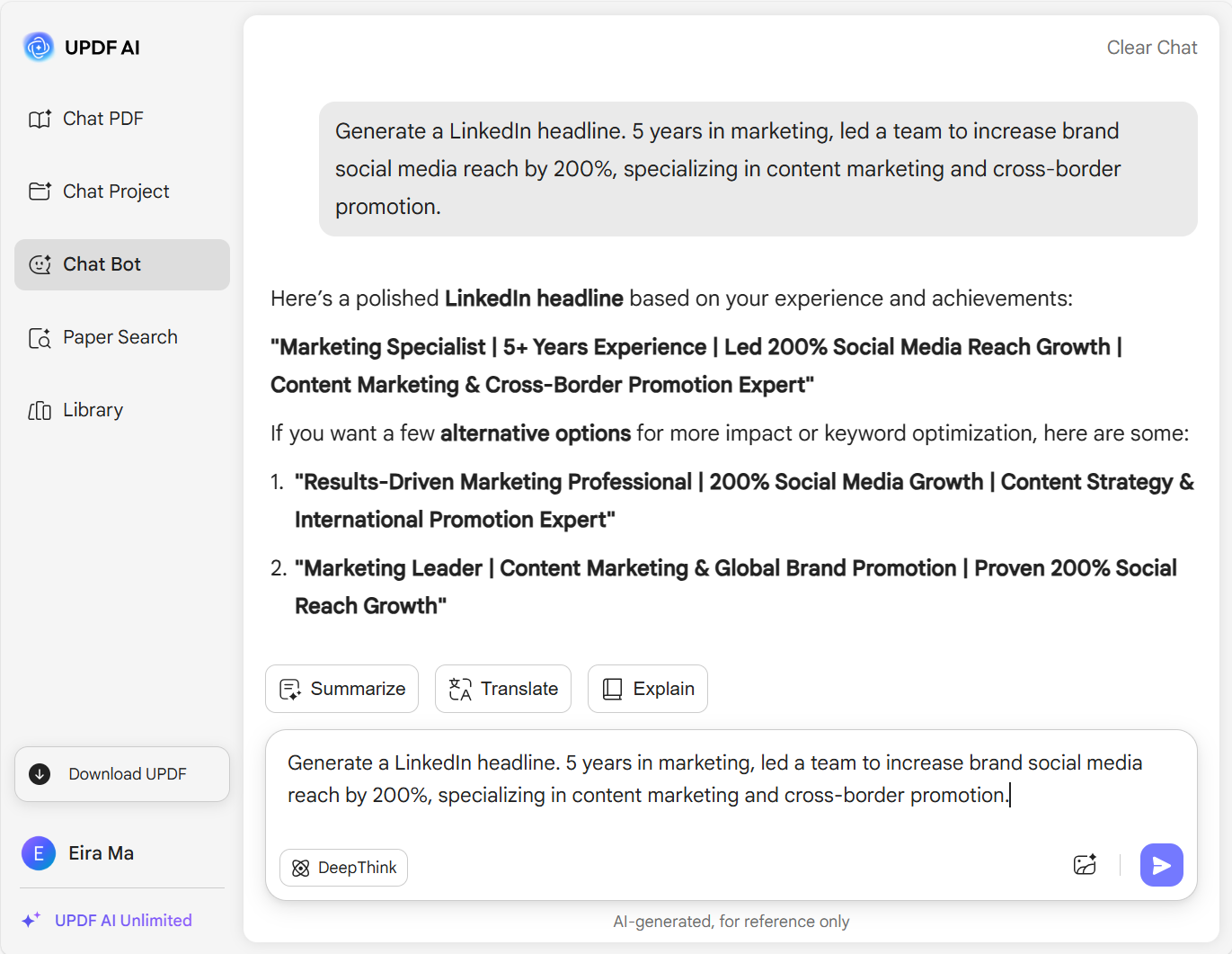 generování titulků LinkedIn