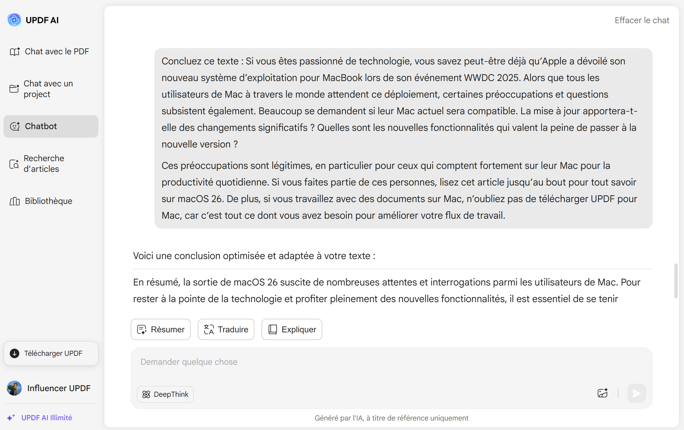 UPDF AI Générateur de conclusions
