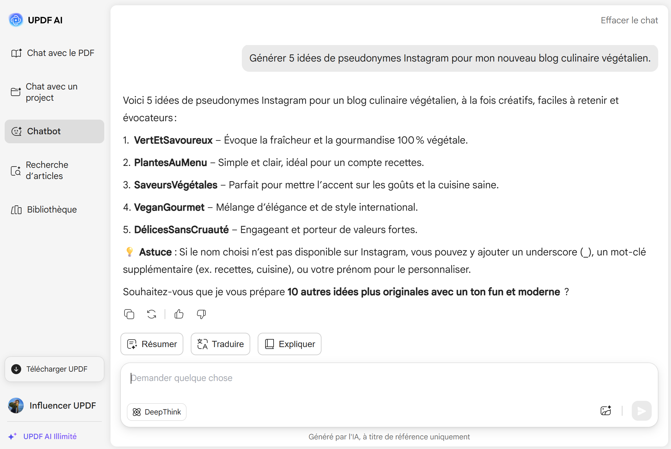 Générer un nom Instagram