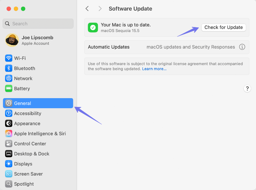 go to macos update option