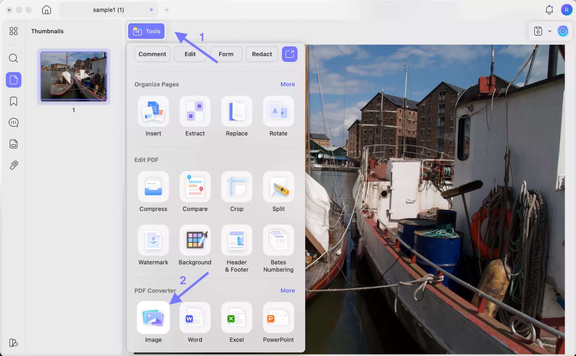 go to the image option under pdf converter updf mac