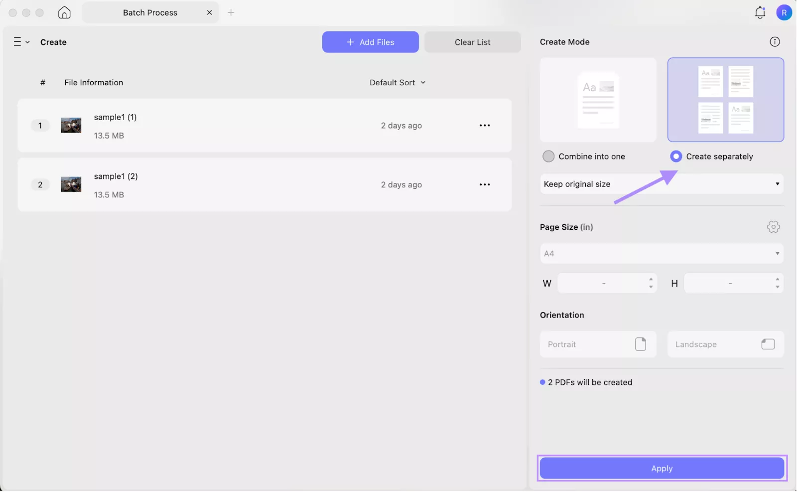 hit apply to create pdf from SRF file with updf mac