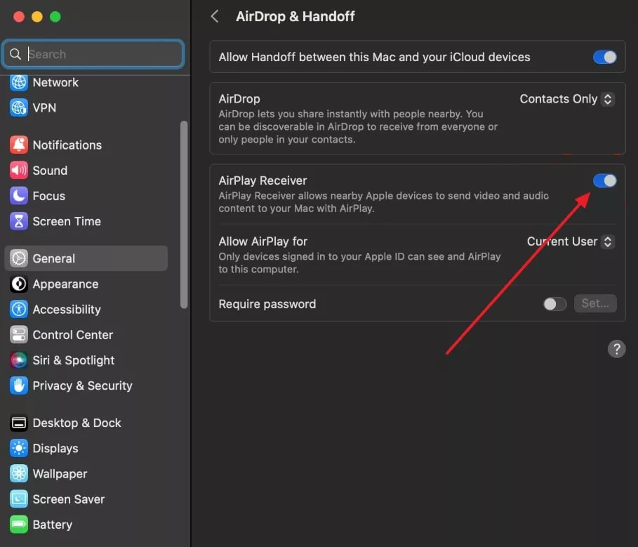 enable the airplay receiver