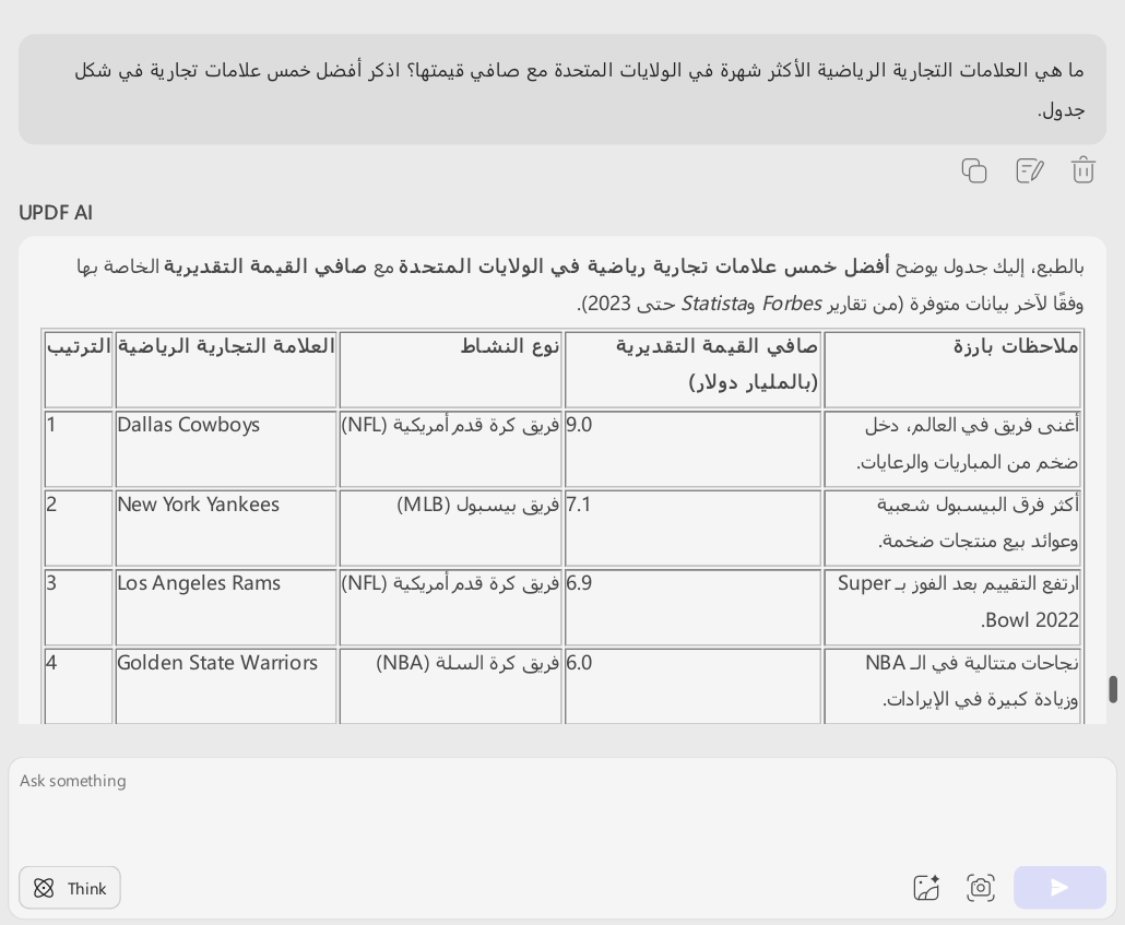 عند إدخال النص في مربع دردشة UPDF AI