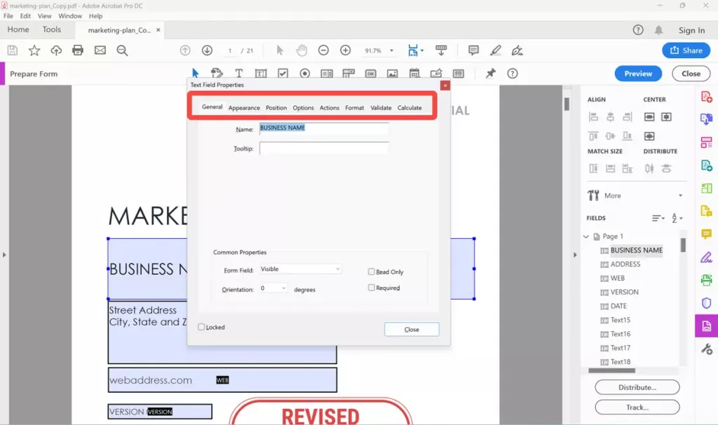 使用 Adobe Acrobat 編輯 PDF 表單欄位