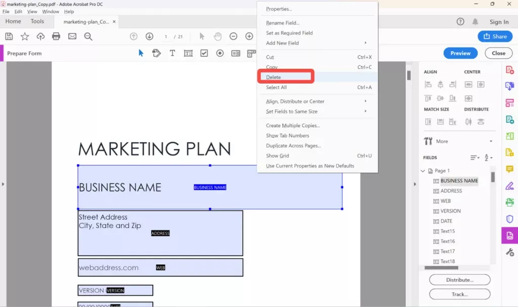 用 Adobe Acrobat 刪除簽名欄