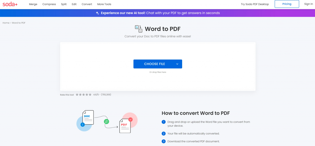 將 Word 文檔上傳到 Soda PDF