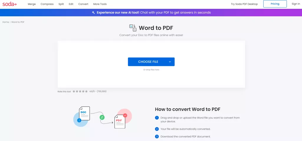 將 Word 文檔上傳到 Soda PDF