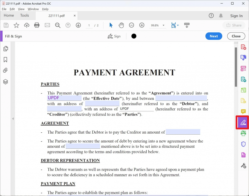 用 Adobe Acrobat 在 Windows 上填寫 PDF 表格