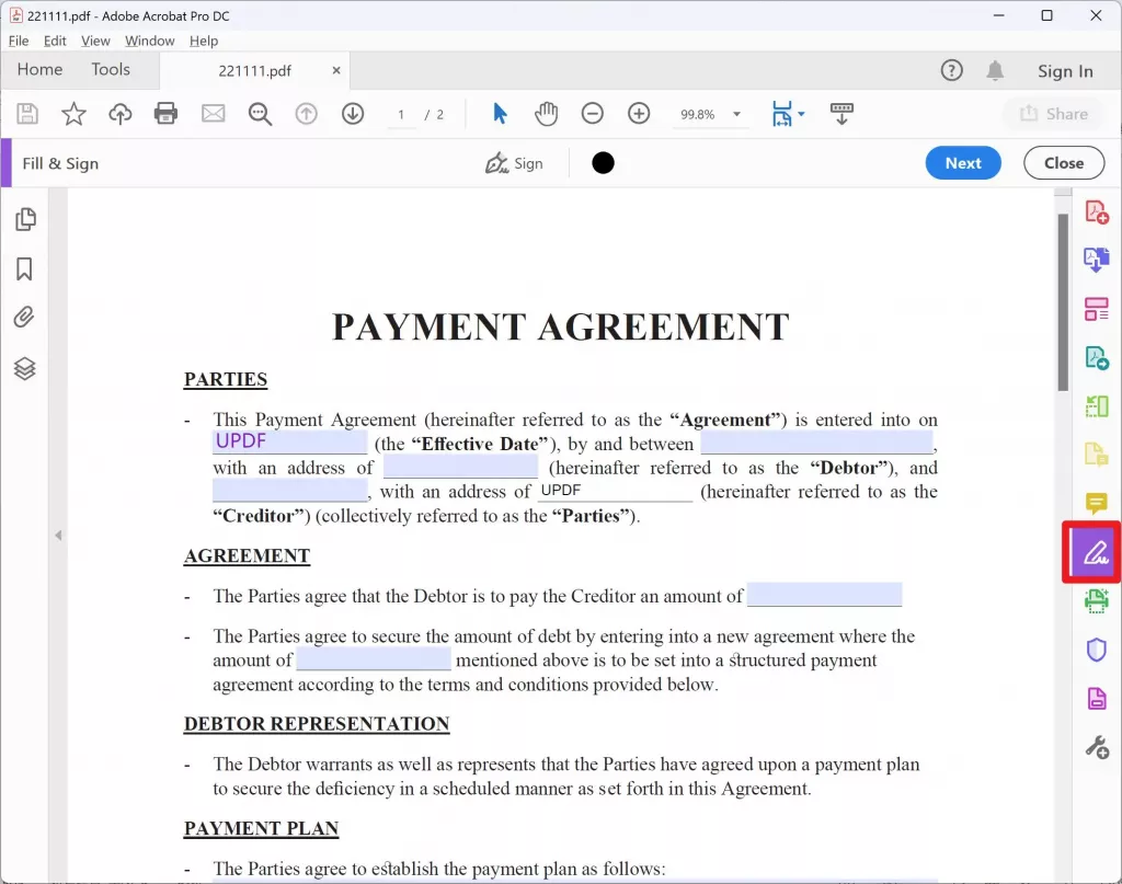 用 Adobe Acrobat 在 Windows 上填寫 PDF 表格