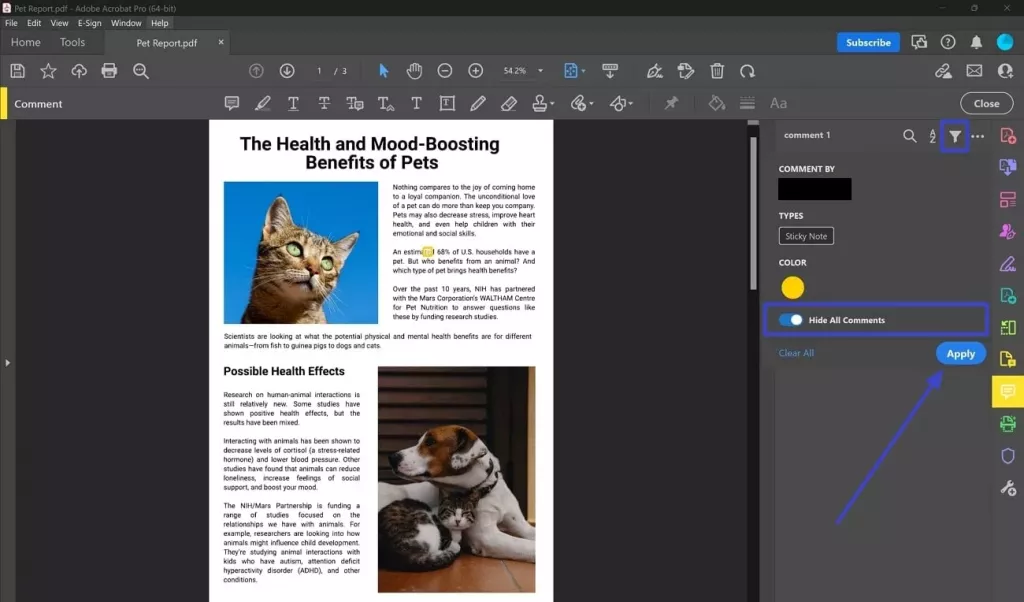 在 Adobe Acrobat 中隱藏註釋