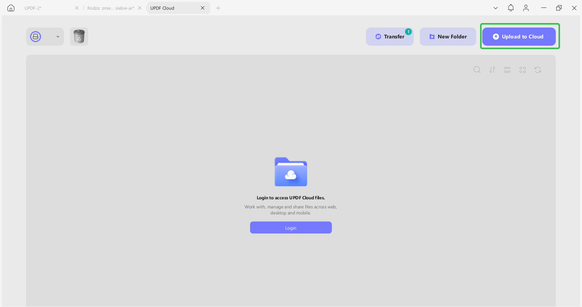تحميل ملف PDF إلى سحابة UPDF