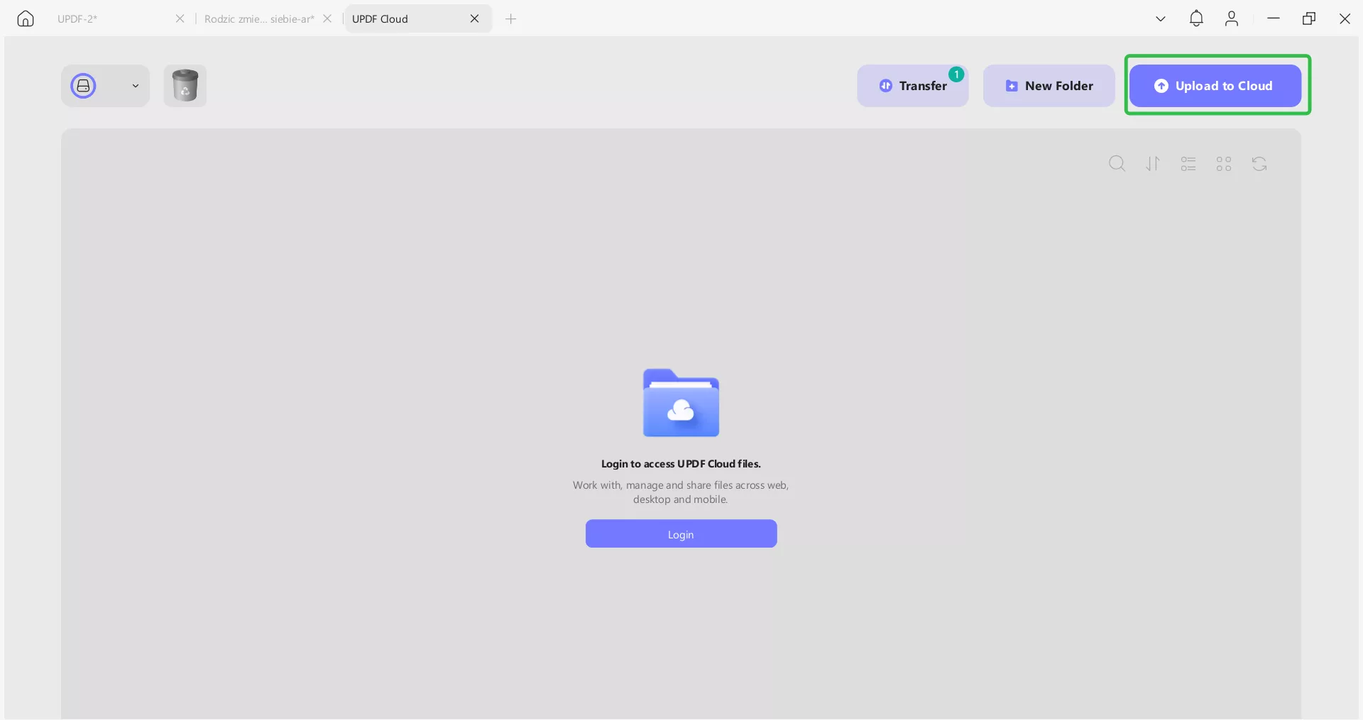 تحميل ملف PDF إلى سحابة UPDF