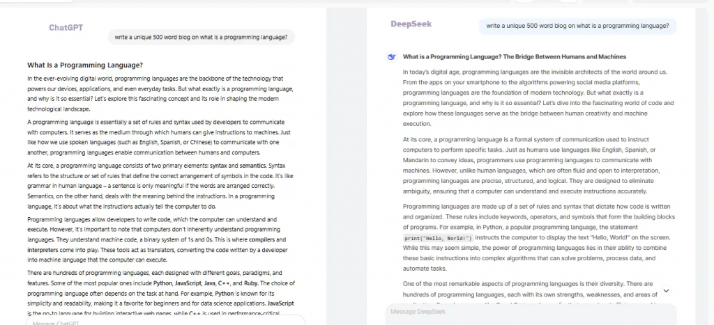 DeepSeek 和 ChatGPT 對比