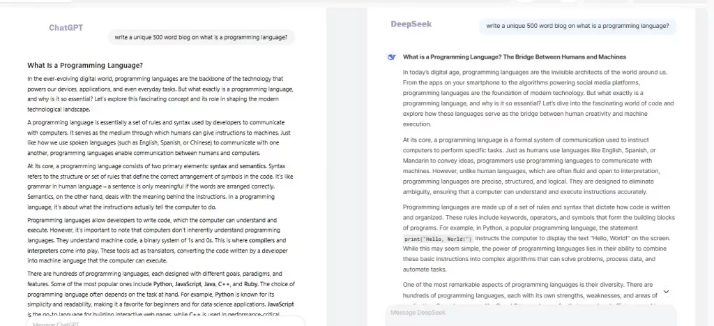 DeepSeek 和 ChatGPT 對比