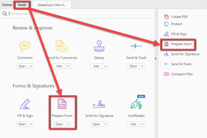 Adobe Acrobat 表單建立工具