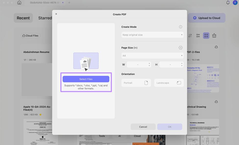 import file for pdf creation updf mac