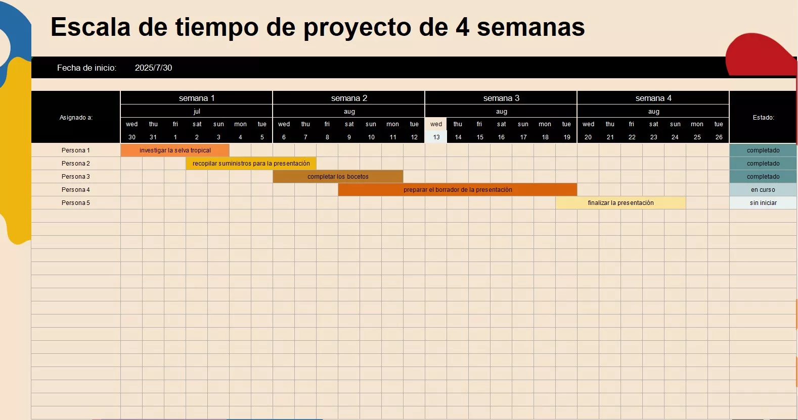 Plantilla de seguimiento mensual de proyectos en Excel