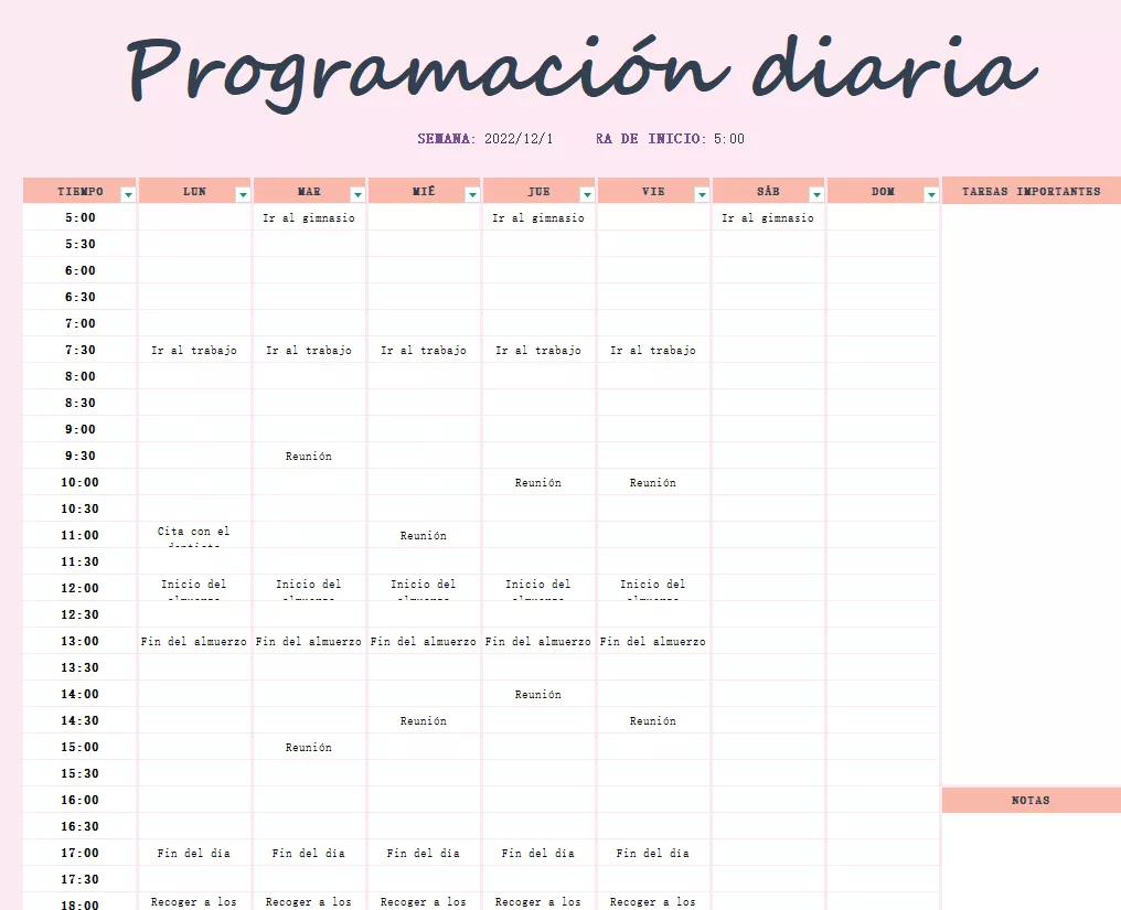 Plantilla de seguimiento de horario de oficina en Excel