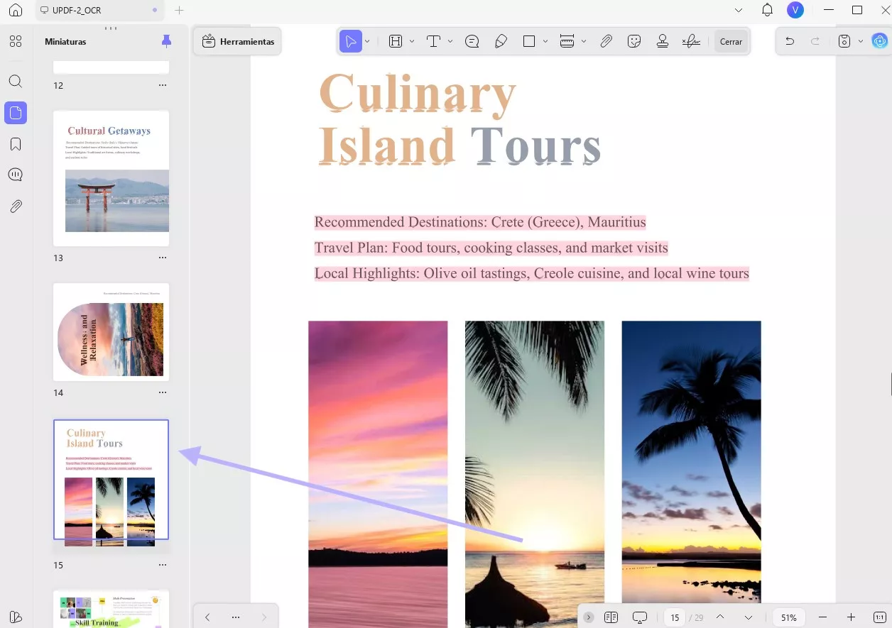 Ir a una página en el PDF usando la miniatura