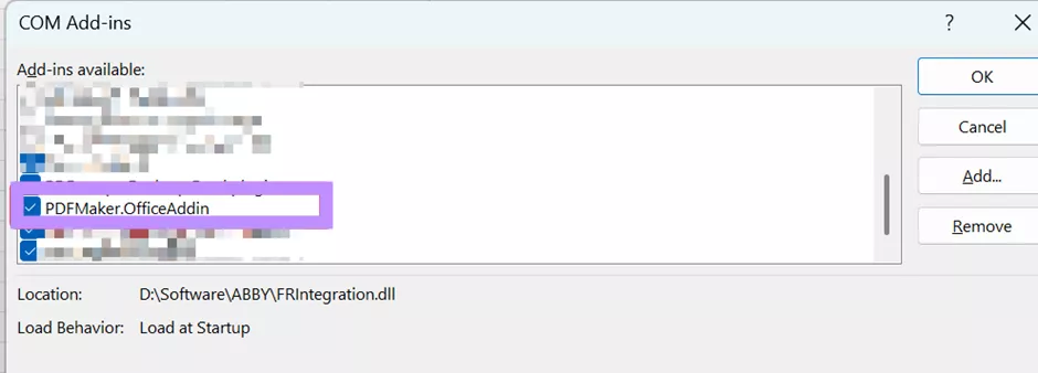PDFMaker.OfficeAddin excel
