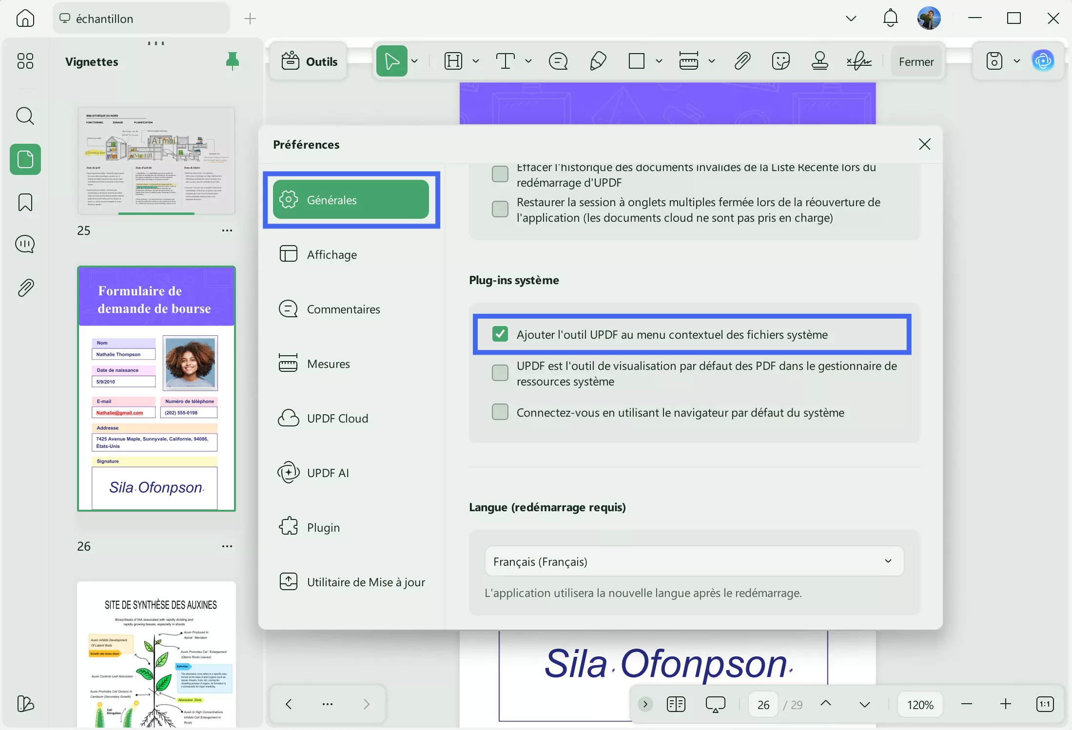 activer les plugins système updf