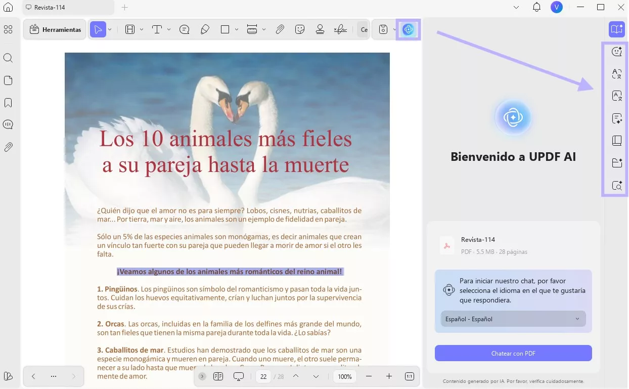 interactuar con el texto seleccionado usando UPDF AI