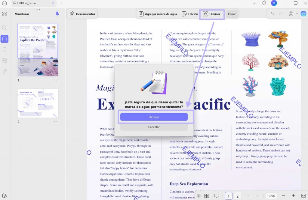 eliminar marca de agua de PDF en línea con UPDF