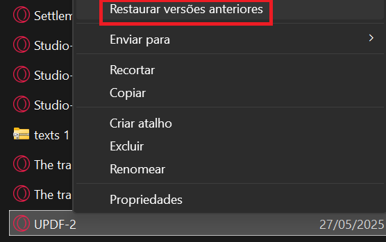 restaurar versões anteriores