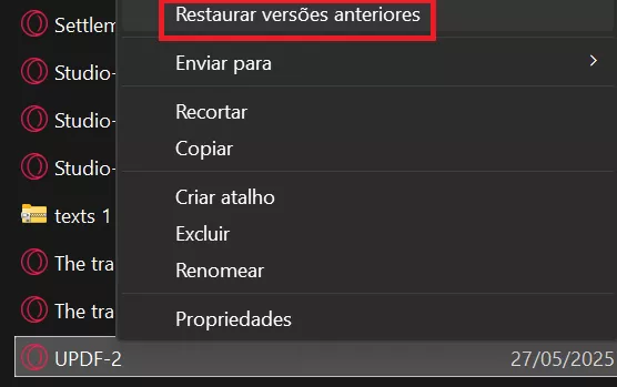 restaurar versões anteriores