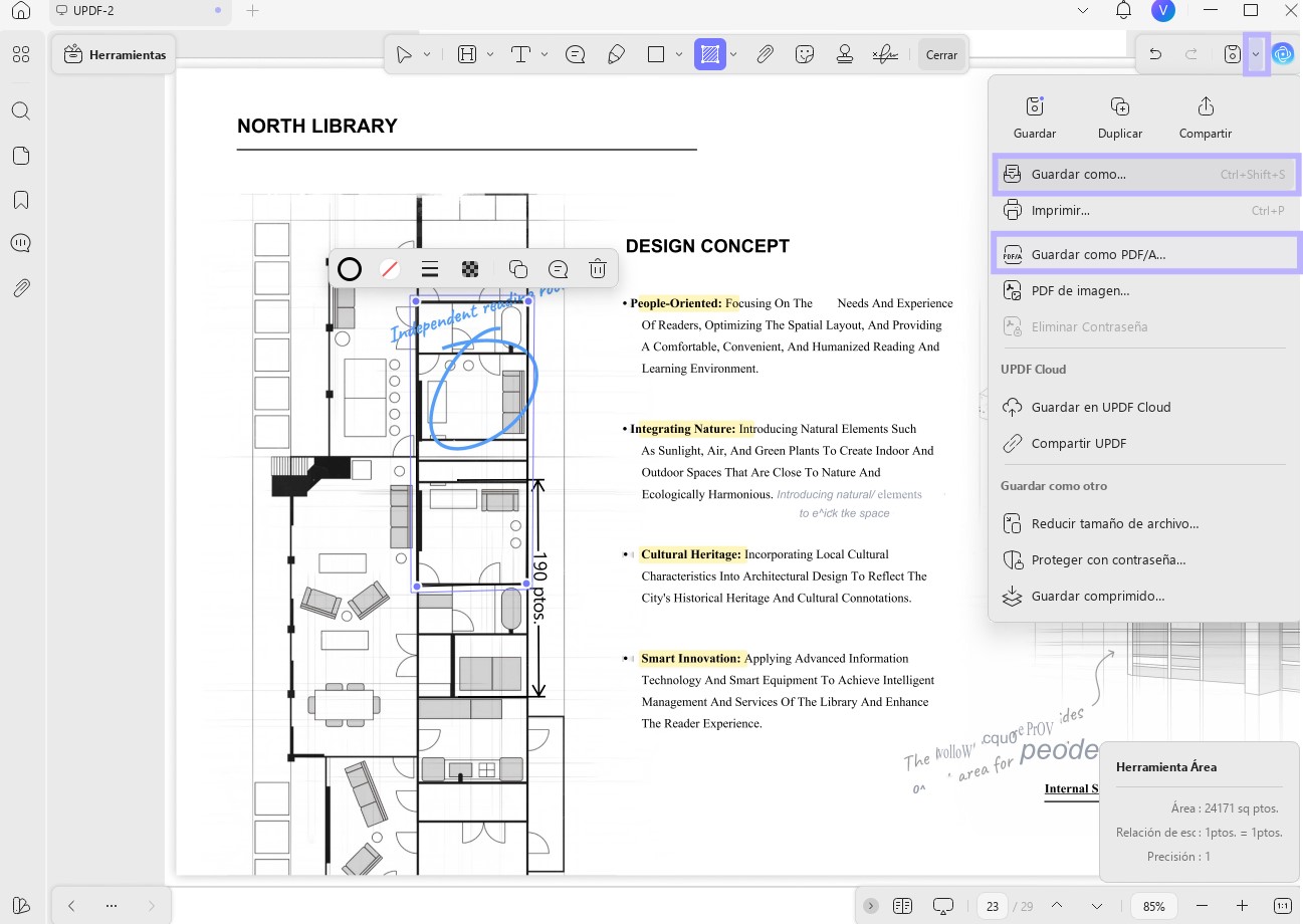 Herramienta de medición de Adobe Acrobat, guardar como PDF.