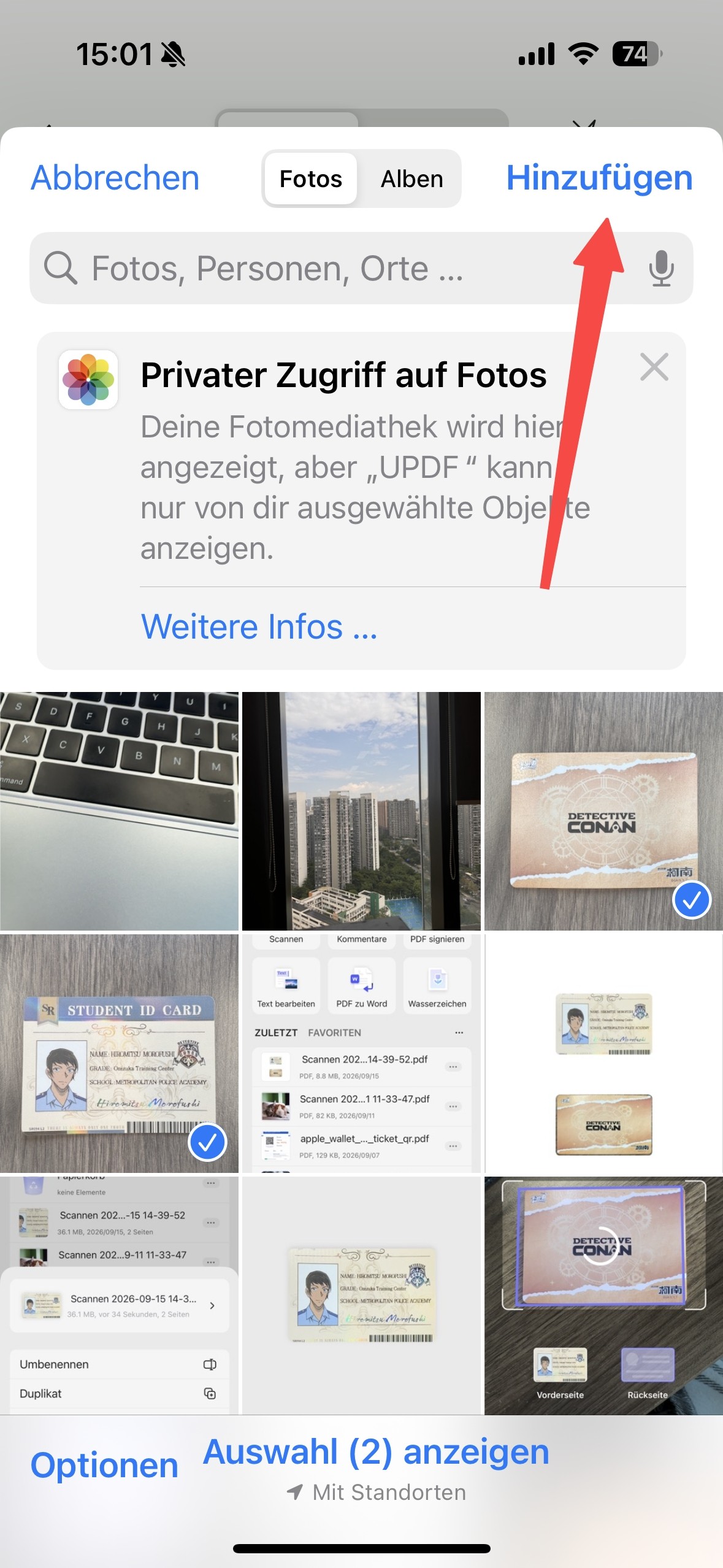 Ausweisfotos hinzufügen