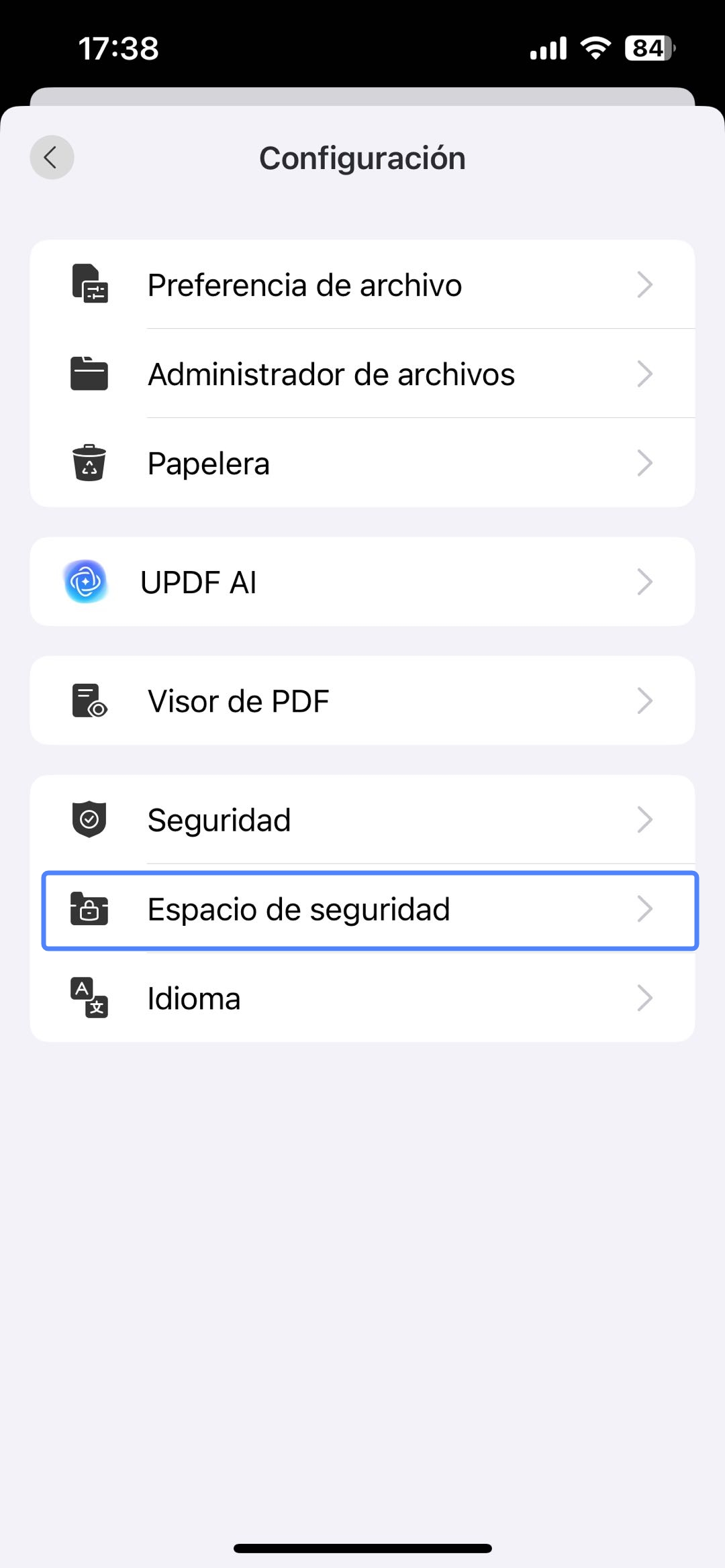 Configuración UPDF en iOS