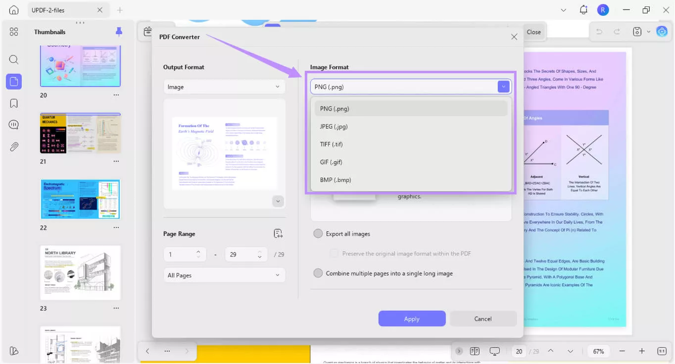 Alt-text: select an image format to convert pdf in updf mac