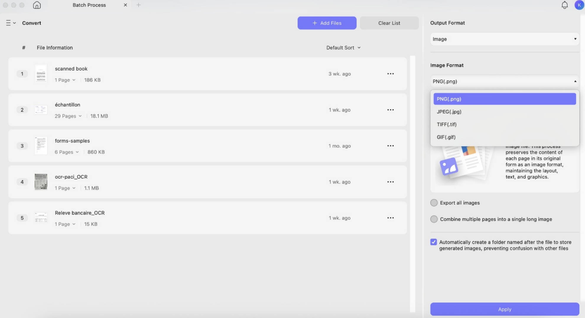  select an image type and click apply in updf