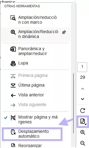 Selecciona “Desplazamiento automático” en “Visualización de página” en Adobe Acrobat.