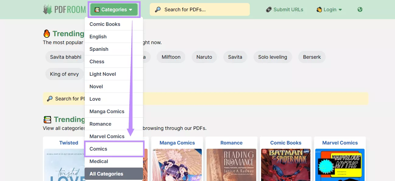  select comics under the category menu pdfroom