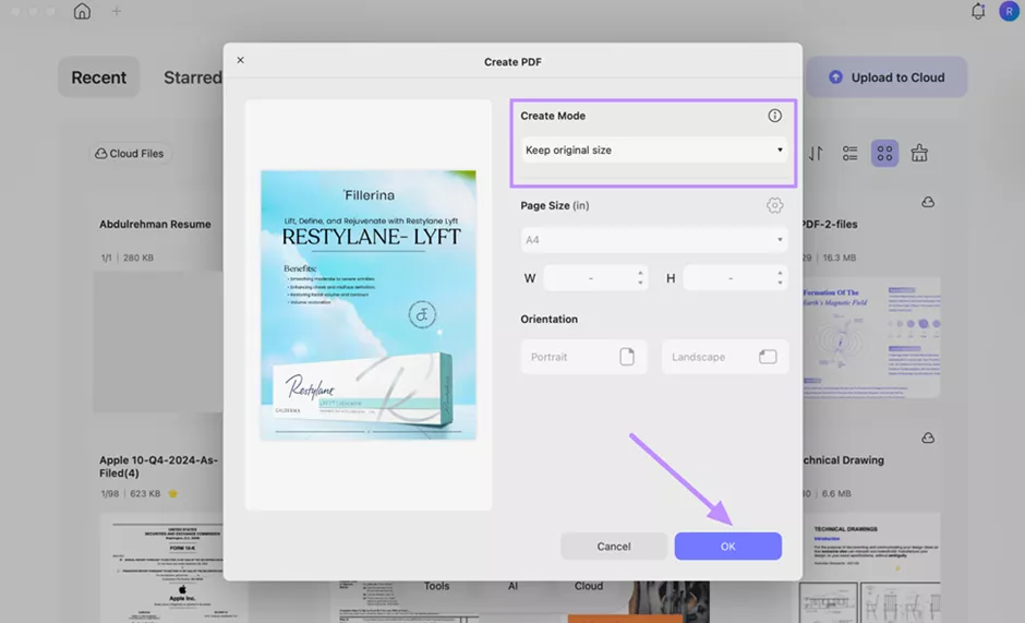 select create mode and tap ok updf mac