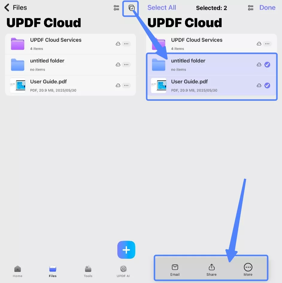 select files or folders in updf cloud