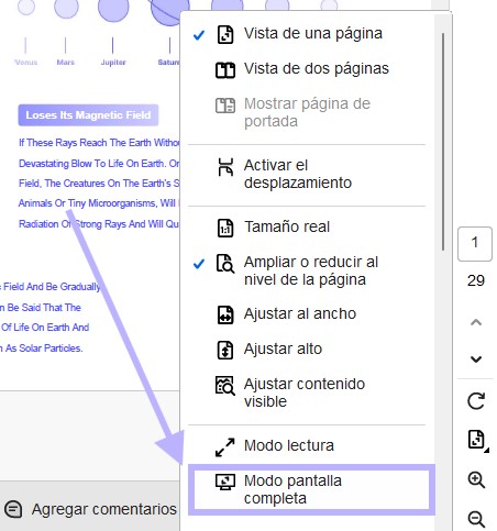 Selecciona el modo de pantalla completa en el menú Ver de Acrobat.

